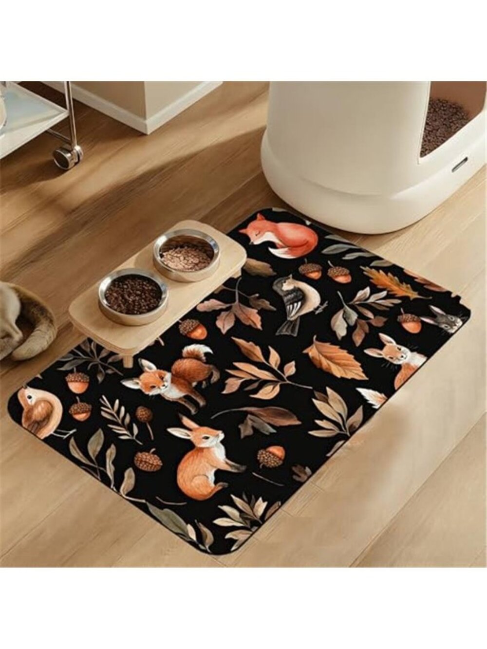 Forest Animals Pet Feeding Mat–Quick Dry Absorbent Dog Cat Food Mat 16x24